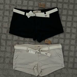 Hollister Navy and Cream Low Rise Khaki Shorts